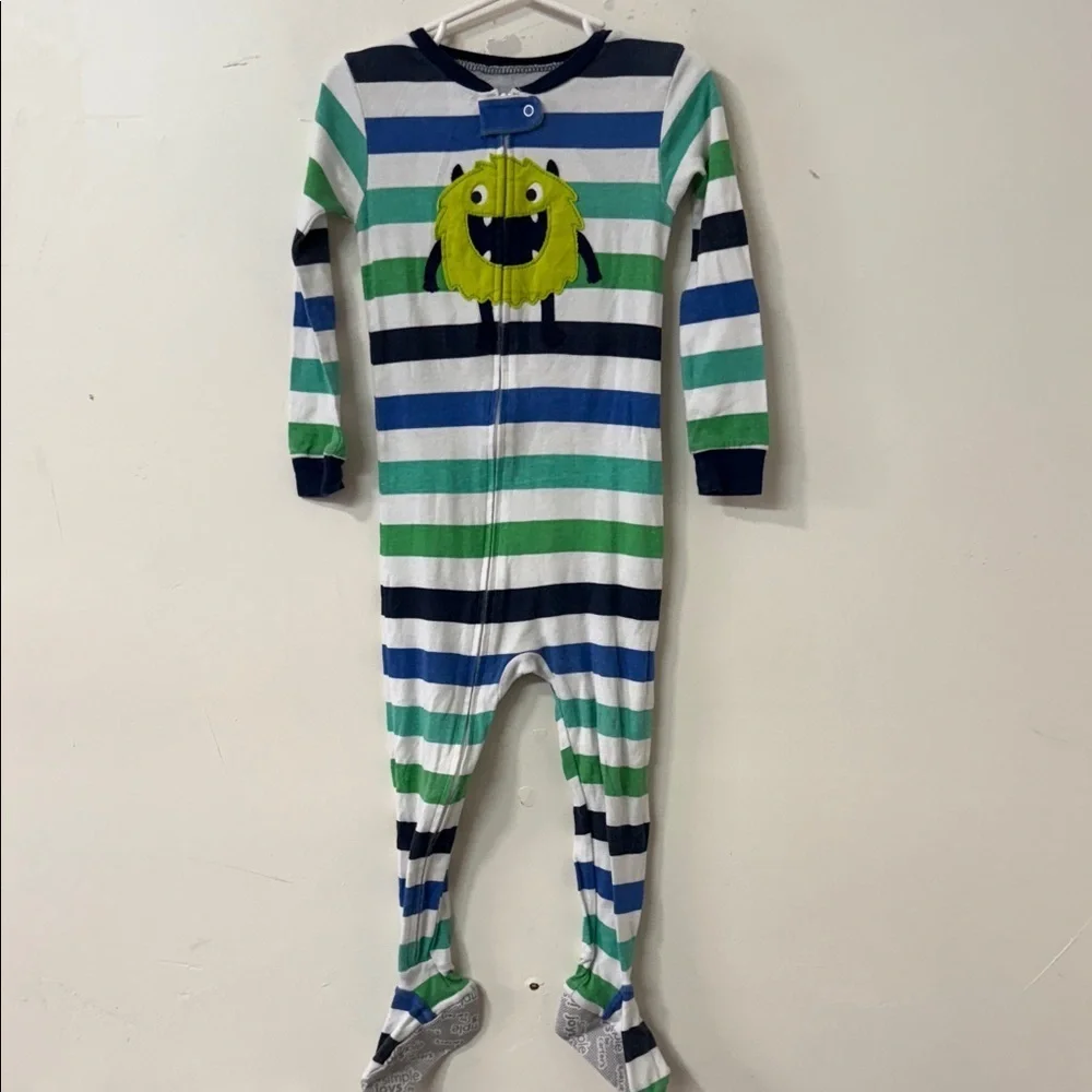Carter's Blue and Green Striped Monster Footie